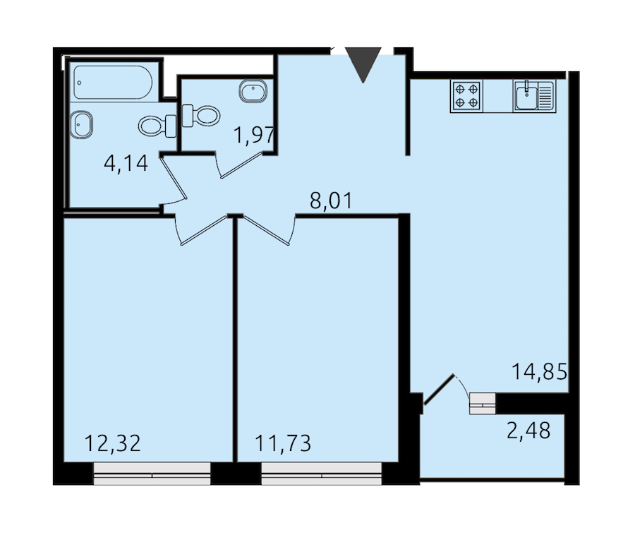 2-комнатная квартира 53.33 м², 18/19 эт., ЖК «Новые горизонты 2»
